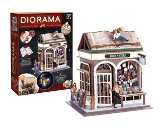DIORAMA KNIHKUPECTVÍ - dřevěná 3D stavebnice s LED osvětlením